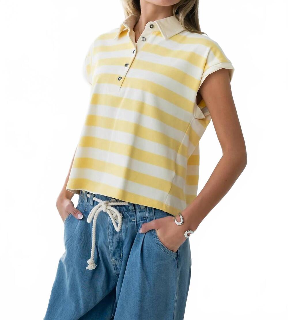 NEW DOE AND RAE collared striped tank top in yellow